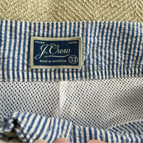 J Crew Blue Seersucker Stripe Long Board Short Swim Trunks Lined 33 - Picture 8 of 10
